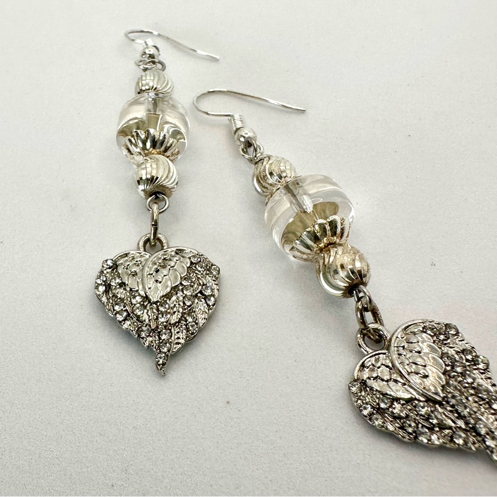 NEW Handmade - Silver Heart Dangle Earrings - Picture 4 of 9